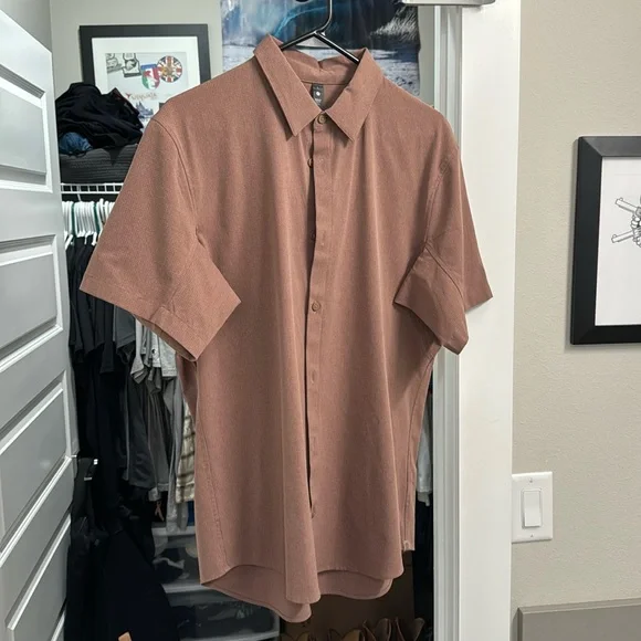 mens brown short sleeve dress shirt Men's Mustique Solid Short Sleeve Camp Collar Linen Shirt main image 1